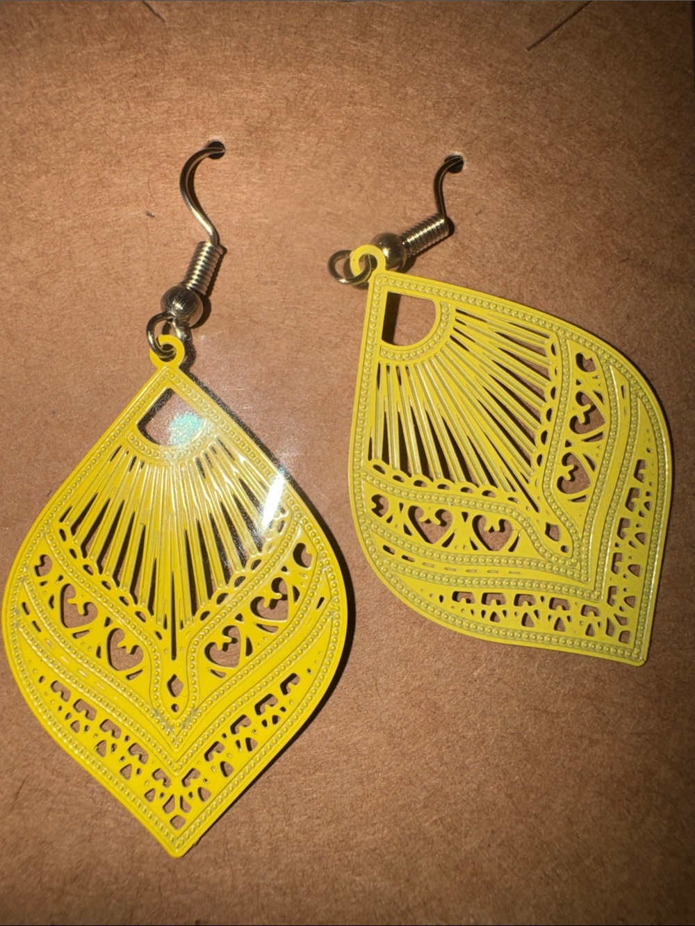 Yellow Filigree Teardrop Dangle Earrings - Women's Fashion Jewelry